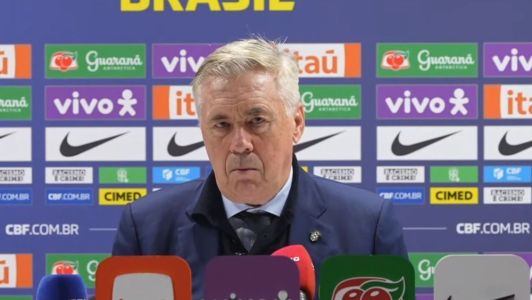 Ancelotti, técnico da Seleção, concede entrevista coletiva após vitória sobre Senegal, em Londres