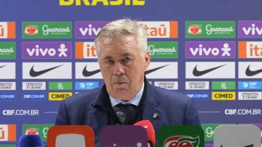 Ancelotti, técnico da Seleção, concede entrevista coletiva após vitória sobre Senegal, em Londres