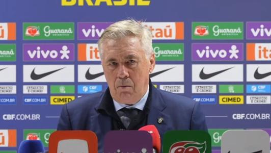 Ancelotti, técnico da Seleção, concede entrevista coletiva após vitória sobre Senegal, em Londres