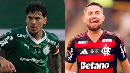 Gustavo Gómez e Jorginho, jogadores de Palmeiras e Flamengo, respectivamente