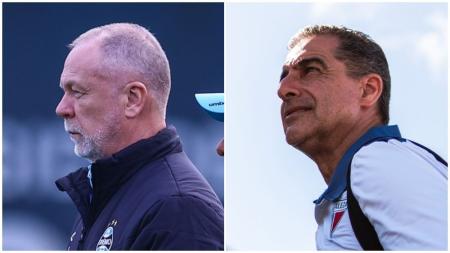 Técnicos Mano Menezes, do Grêmio, e Renato Paiva, do Fortaleza