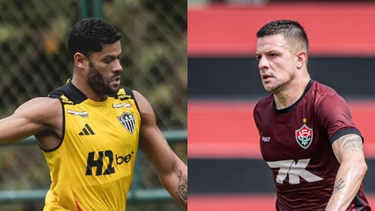 Hulk, do Atlético, e Renato Kayzer, do Vitória, durante treinamento