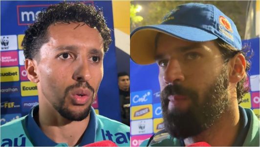 Marquinhos e Alisson concederam entrevista na zona mista após jogo contra o Equador