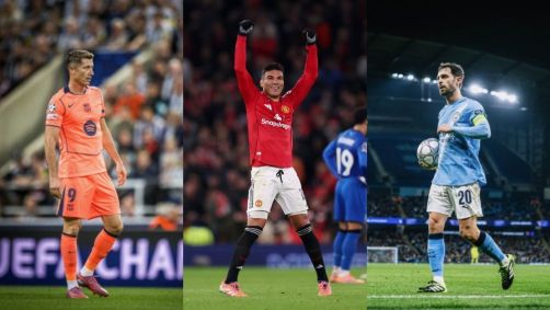 Lewandowski (à esquerda), Casemiro (no meio) e Bernardo Silva (à direita) terão seus contratos encerrados em junho