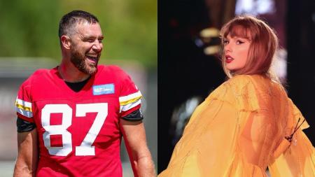 Travis Kelce, jogador de futebol americano, e Taylor Swift, cantora