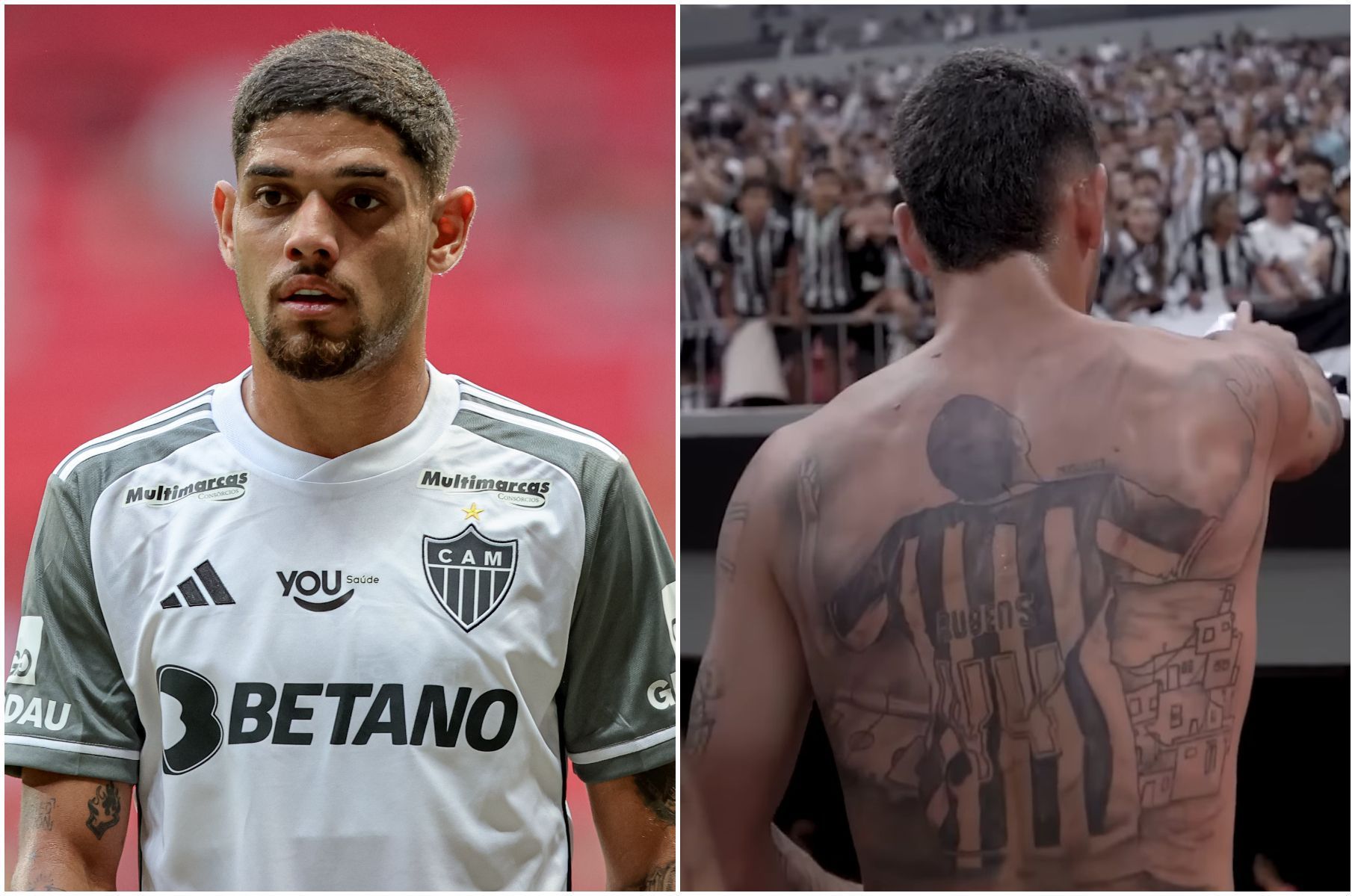 Rubens surpreende torcida ao mostrar tatuagem do Atlético nas costas; veja imagens