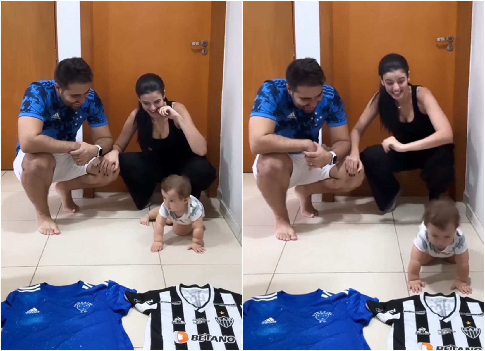 Bebê escolhe torcer para o Atlético em vez do Cruzeiro e viraliza; veja vídeo