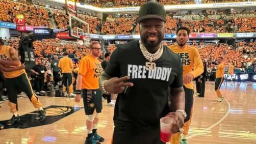50 Cent ironiza P. Diddy em jogo entre Pacers e Knicks pela NBA