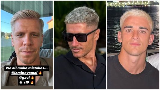 Wojciech Szczęsny, Robert Lewandowski e Pablo Gavi, do Barcelona