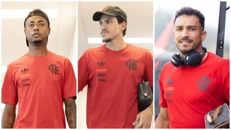 Bruno Henrique, Pedro e Danilo, no treino do Flamengo desta quinta-feira (21)