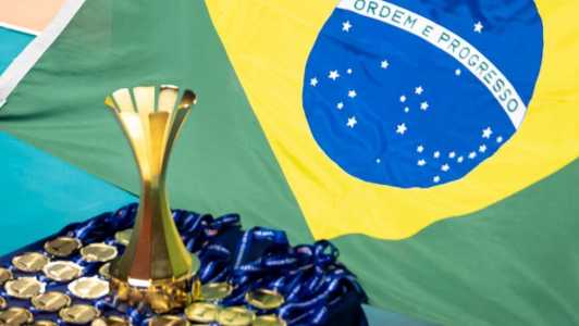 Troféu e medalhas do Campeonato Mineiro Masculino de Vôlei