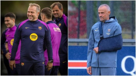 Hansi Flick, técnico do Barcelona, e Luis Enrique, técnico do PSG