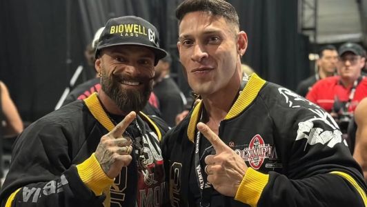 Mike Sommerfeld e Ramon Dino, na pesagem do Mr. Olympia