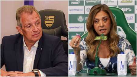 Luiz Eduardo Baptista, do Flamengo, e Leila Pereira, do Palmeiras