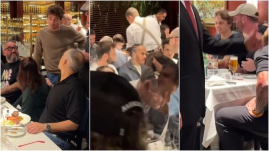 Charles Leclerc, Lewis Hamilton e Oscar Piastri em churrascaria em São Paulo