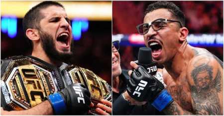 Islam Makhachev e Carlos Prates, lutadores da categoria meio-médios do UFC