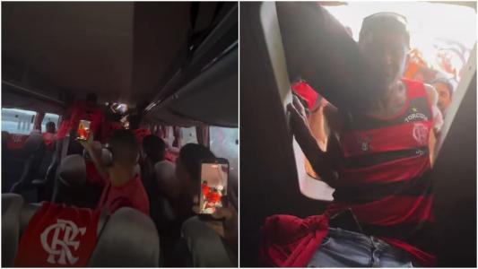 Torcida invade ônibus do Flamengo no 'AeroFla'