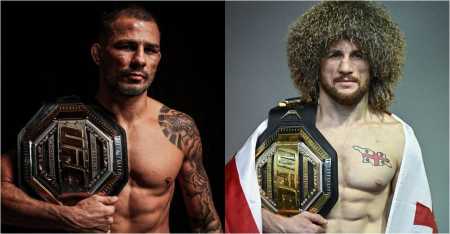 Alexandre Pantoja e Merab Dvalishvili, campeões das categorias peso-mosca e peso-galo do UFC