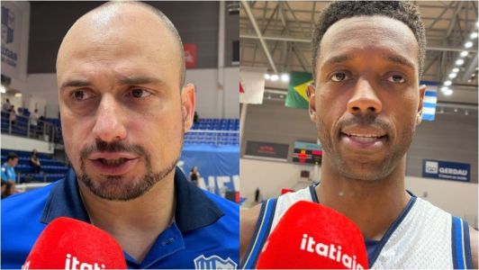 Leo Costa, treinador do KTO Minas, e Alexandre Paranhos, pivô