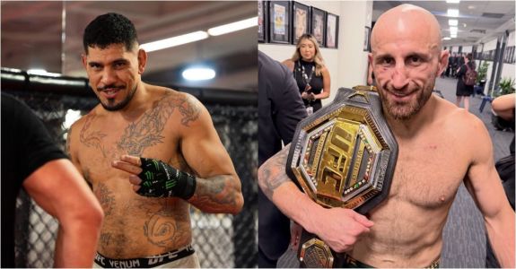 Alex Poatan e Alexander Volkanovski, campeões das categorias meio-pesado e peso-pena do UFC