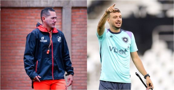 Leonardo Eguez, técnico do Nacional Potosí e Martin Anselmi, treinador do Botafogo