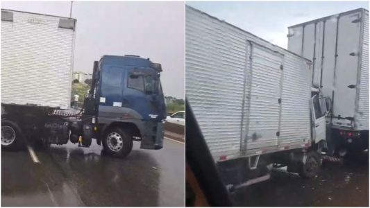 Batida entre dois caminhões interditou fluxo de veículos no Anel Rodoviário de BH