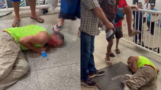 Imagens mostram suspeito sendo atingido por chutes e tendo uma arma apontada para si