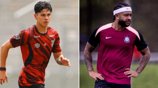 Bruno Zapelli, do Athletico, e Memphis Depay, do Corinthians