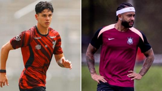 Bruno Zapelli, do Athletico, e Memphis Depay, do Corinthians