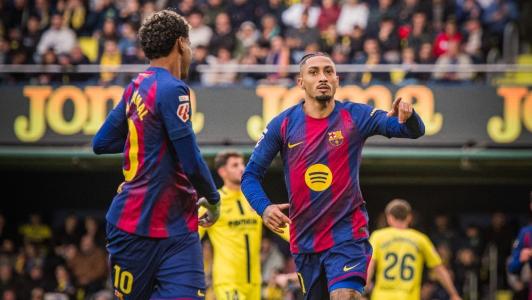 Yamal e Raphinha celebram gol sobre o Villarreal Por La Liga
