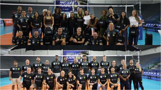 Elencos do Praia Clube na apresentação nesta segunda-feira (28)