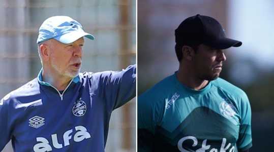 Técnicos Mano Menezes, do Grêmio, e Thiago Carpini, do Juventude