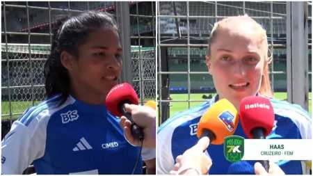 Isa Haas e Marília, do Cruzeiro, após jogo da final do Brasileiro Feminino