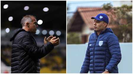 À esquerda, Eduardo Baptista, e à direita, Jair Ventura, técnicos de Criciúma e Avaí respectivamente