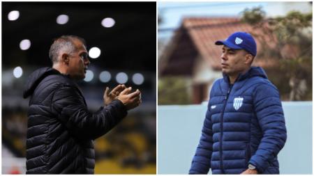 À esquerda, Eduardo Baptista, e à direita, Jair Ventura, técnicos de Criciúma e Avaí respectivamente