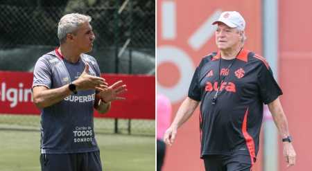 Técnicos Hernán Crespo, do São Paulo, e Abel Braga, do Internacional