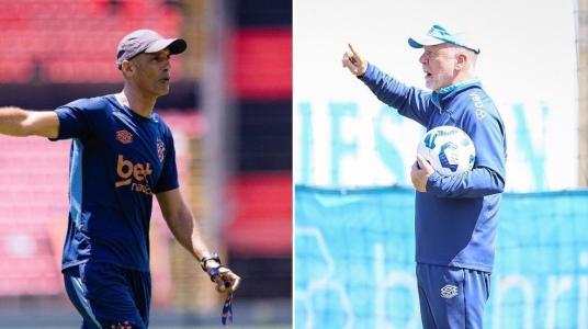 Técnicos César Lucena, interino do Sport, e Mano Menezes, do Grêmio