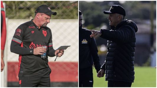Técnicos Fábio Matías, do Atlético-GO, e Eduardo Baptista, do Criciúma