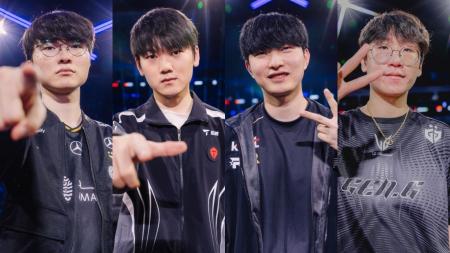 Faker (T1), Jackeylove (Top Esports), deokdam (KT Rolster) e Ruler (Gen.G)
