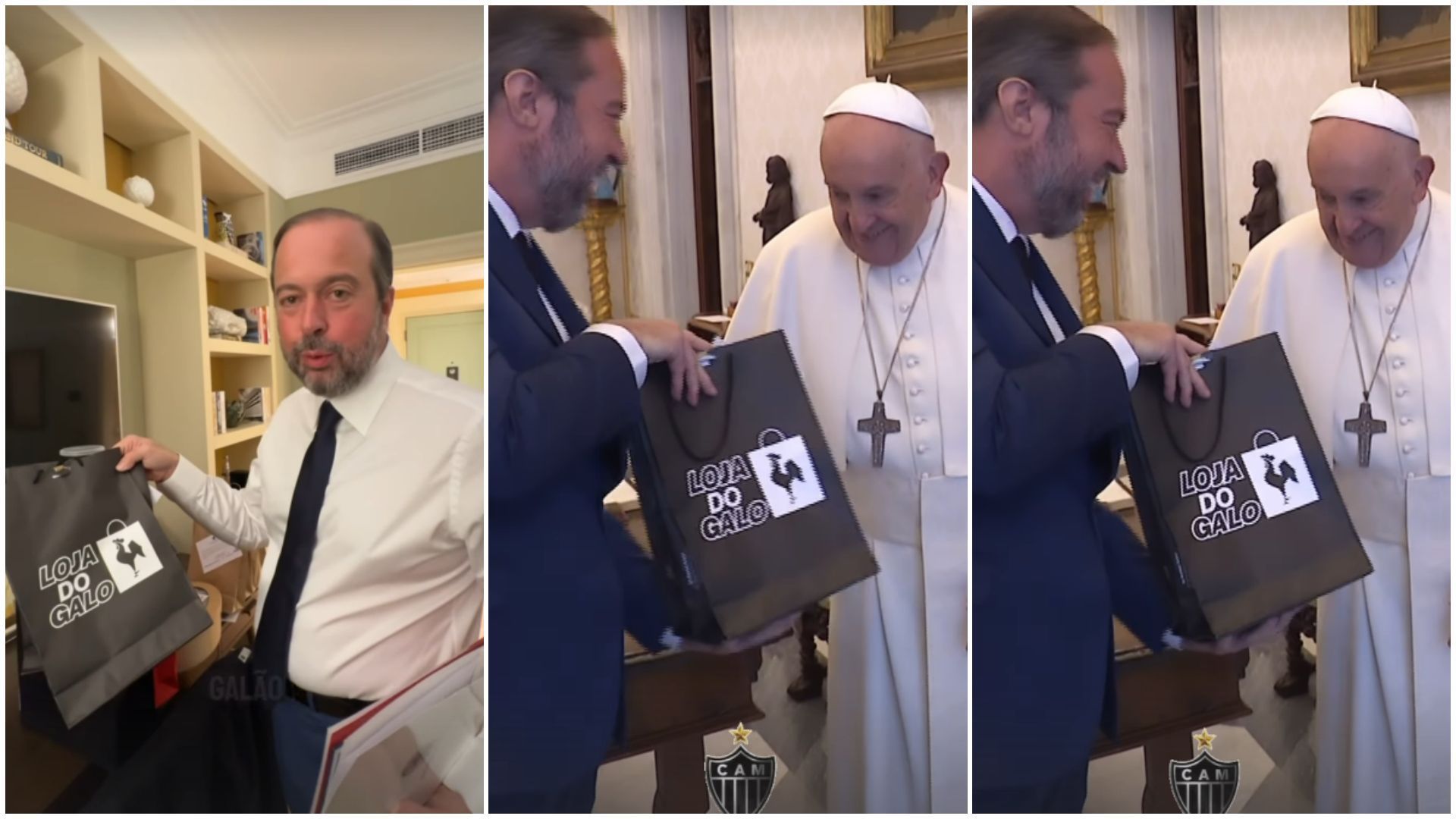 Ministro Alexandre Silveira presenteia papa Francisco com camisa do Atlético