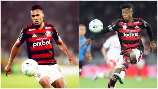 Alex Sandro e Bruno Henrique, do Flamengo, durante o jogo contra o Inter pela Libertadores