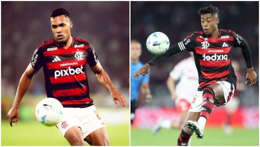 Alex Sandro e Bruno Henrique, do Flamengo, durante o jogo contra o Inter pela Libertadores