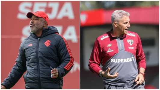 Técnicos Roger Machado, do Inter, e Hernán Crespo, do São Paulo