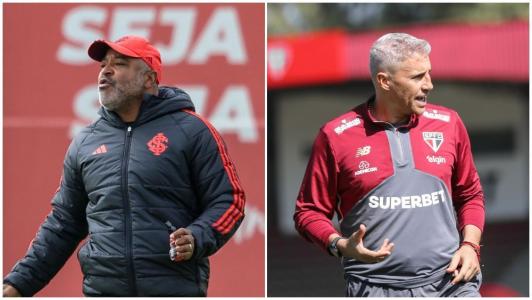 Técnicos Roger Machado, do Inter, e Hernán Crespo, do São Paulo