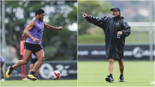 Hulk e Jorge Sampaoli durante treino do Atlético