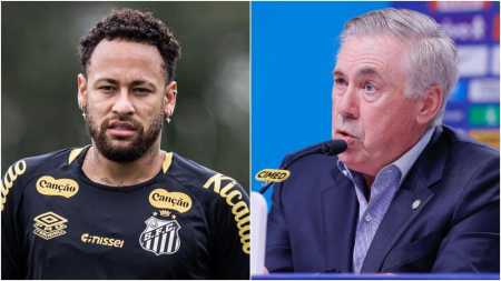Neymar, atacante do Santos, e Carlo Ancelotti, técnico da Seleção Brasileira