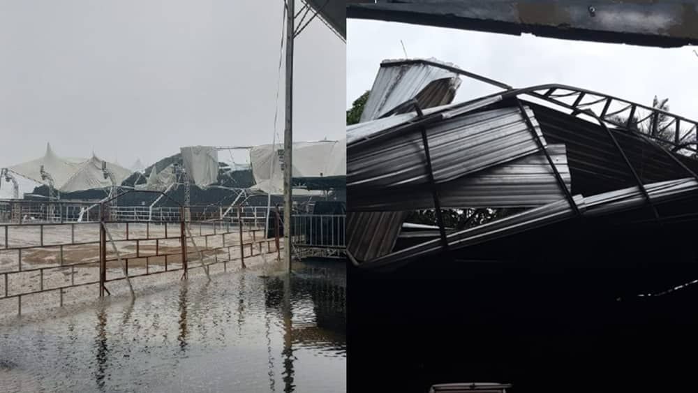 Vídeo: chuva forte adia show de dupla famosa e destrói teto de empresa em Minas