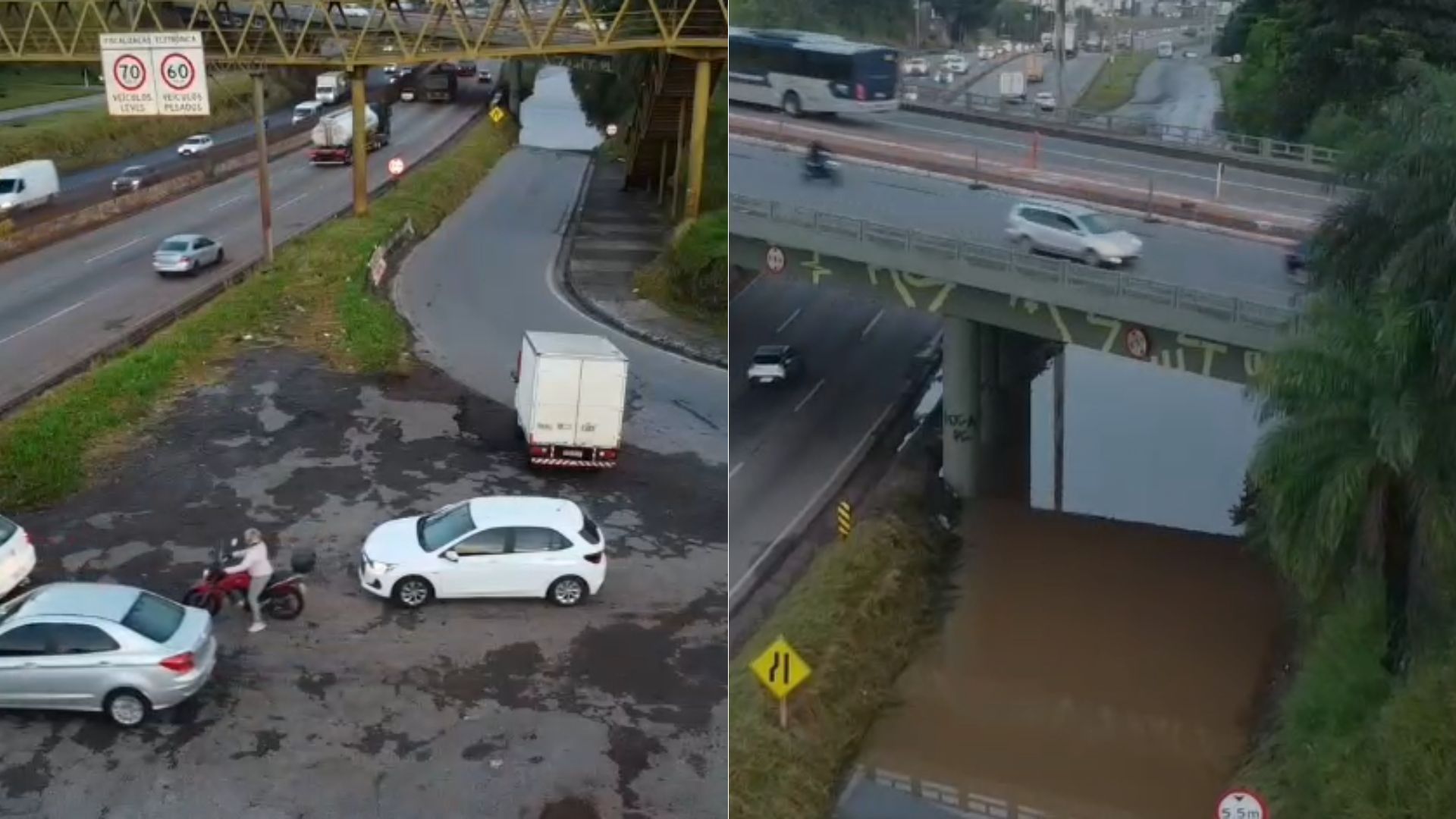 Ponto de alagamento na marginal força desvio no Anel Rodoviário, em BH
