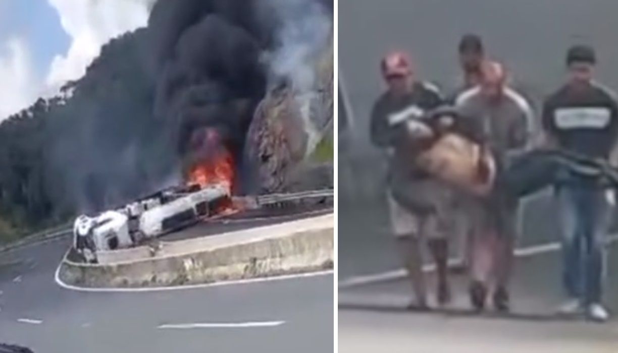 Vídeo: amigos se arriscam para resgatar caminhoneiro após grave acidente no Paraná