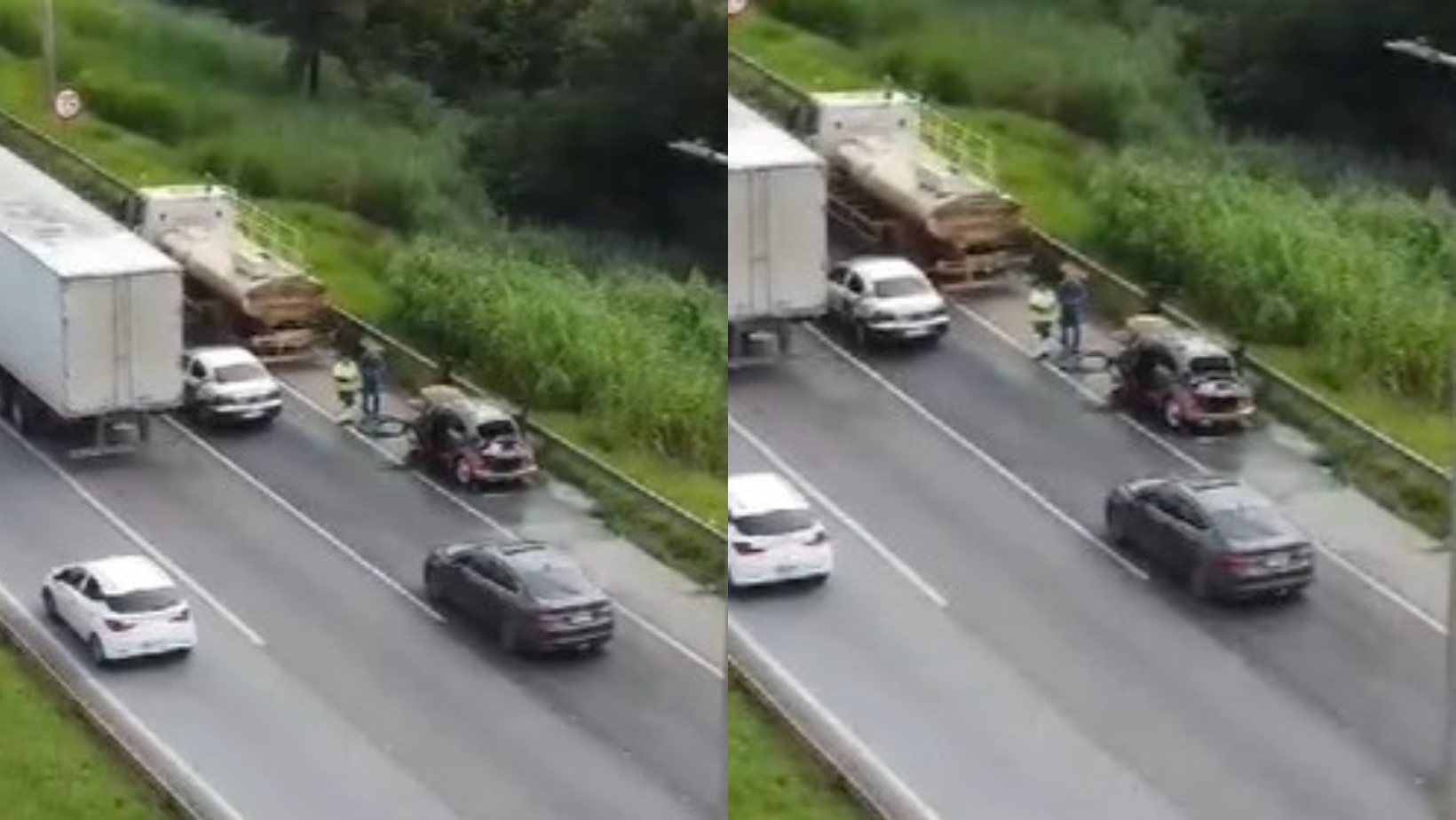Vídeo: fusca pega fogo e interdita a BR-040 em Contagem